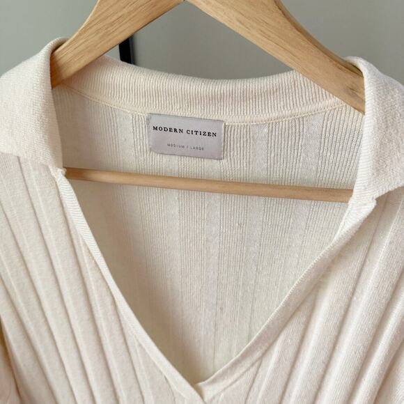 Modern Citizen Polo Dress Womens Size M/L Ivory Wide Ribbed Minimalist Modest - Picture 7 of 13
